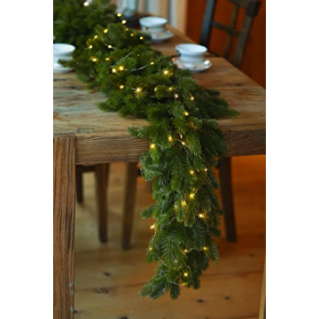 6FT Christmas Garland PARTY JOY Pine Garland with 9.8FT LED Lights String, Greenery Plant for Christ...