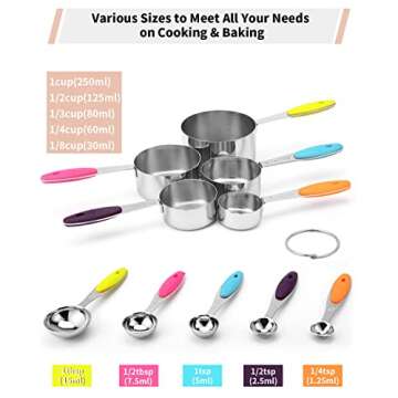 Joyhill Stainless Steel Measuring Cups and Spoons Set of 10 Pieces, Nesting Metal Measuring Cups wit...