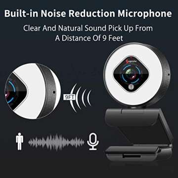 Angetube Streaming Webcam with Light - HD 1080P Autofocus Computer Camera with Microphone USB Camera with Digital Zoom for PC|Desktop|Laptop|Gaming|Video Calling