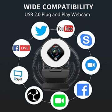 Angetube Streaming Webcam with Light - HD 1080P Autofocus Computer Camera with Microphone USB Camera with Digital Zoom for PC|Desktop|Laptop|Gaming|Video Calling