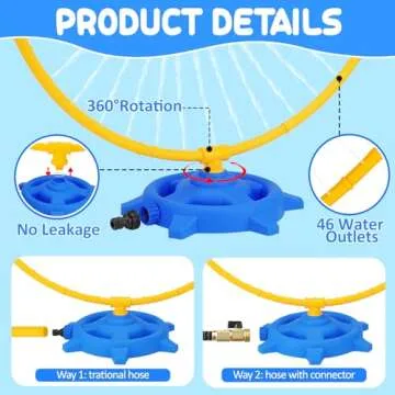 Toddler Water Sprinkler with Roating Spray Nozzles Attaches to Garden Hose Kids Sprinklers Outdoor Toys 1-3 2-4 Summer Outside Backyard Games Fun Water Play Toys for Kids Ages 3-5 4-8 Boys Girls Gift