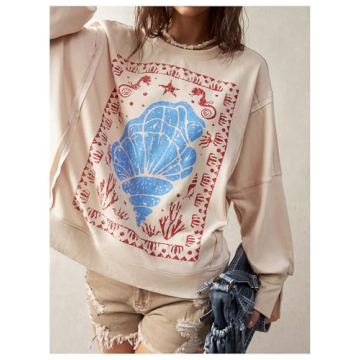 BEAUDRM Women's Oversized Graphic Sweatshirt in Khaki