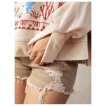 BEAUDRM Women's Oversized Graphic Sweatshirt in Khaki