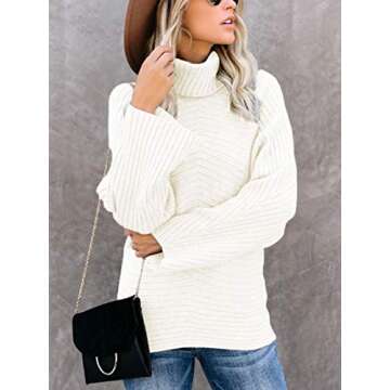 LOGENE Women's Turtleneck Batwing Sleeve Sweater