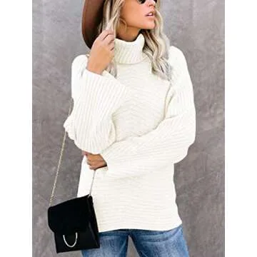 LOGENE Women's Turtleneck Batwing Sleeve Sweater