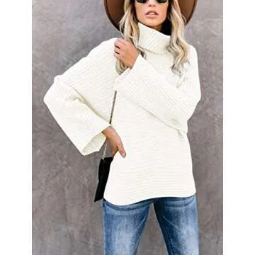 LOGENE Women's Turtleneck Batwing Sleeve Sweater