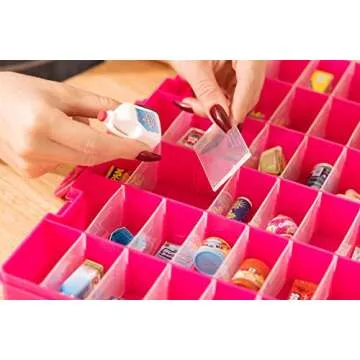 Plastic Toy Storage Case Compatible with Mini Brands Collector Toys, Shopkins, Real Littles, and LOL Surprise Series 1, 2, 3, 4, Collectible Minibrands Compartments for create masterchef (Pink)