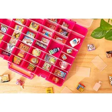 Plastic Toy Storage Case Compatible with Mini Brands Collector Toys, Shopkins, Real Littles, and LOL Surprise Series 1, 2, 3, 4, Collectible Minibrands Compartments for create masterchef (Pink)