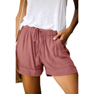 ANFTFH Women Summer Casual Cotton Linen Shorts Dusty Pink