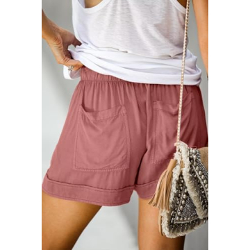 ANFTFH Women Summer Casual Cotton Linen Shorts Dusty Pink