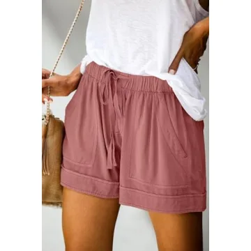 ANFTFH Women Summer Casual Cotton Linen Shorts Dusty Pink