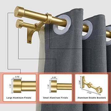 Lwiiom Double Curtain Rods with Aluminum End Cap and Full Surround Brackets,1-Inches Front and 5/8 I...