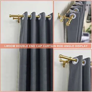 Lwiiom Double Curtain Rods with Aluminum End Cap and Full Surround Brackets,1-Inches Front and 5/8 Inches Back Adjustable between from 36 to 72 Inches (3-6 Feet),Brass Double Window Drapery Rod for