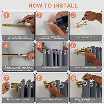 Lwiiom Double Curtain Rods with Aluminum End Cap and Full Surround Brackets,1-Inches Front and 5/8 Inches Back Adjustable between from 36 to 72 Inches (3-6 Feet),Brass Double Window Drapery Rod for