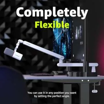 IXTECH White Microphone Boom Arm Stand Low Profile Boom Arm Adjustable Mic Stand with Built In Cable Management 360° Swivel Mic Arm LIZARD WHITE Model