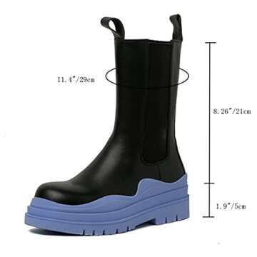 Women's Chelsea Ankle Boots Slip On Mid Calf Chunky Platform Comfortable Pull-on Booties (Blue,US size10.5)