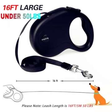 enrgticdg 16Ft Retractable Dog Leash,Light Weight Leash for Small to Medium Dogs/Cats Up to 50lbs,Stainless Steel Spring Strong Nylon Tape, Tangle Free, One-Handed Brake.(Black)
