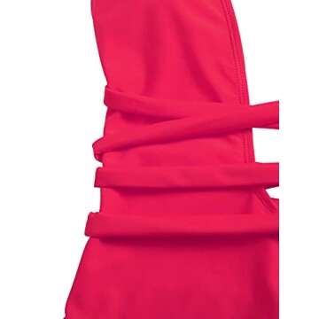 SweatyRocks Women's Sexy Basic Criss Cross Tie Knot Front Deep V Open Back One Piece Swimwear Plain Hot Pink M