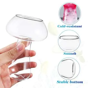 Angoily Mushroom Glasses Creative Mushroom Cocktail Glass Cup Set of 2, Clear Mushroom Shaped Drinks Cups 280ml Wine Glasses for Party Novelty Mushroom Glasses Drinking for KTV Bar Club Restaurant