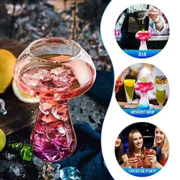 Angoily Mushroom Glasses Creative Mushroom Cocktail Glass Cup Set of 2, Clear Mushroom Shaped Drinks Cups 280ml Wine Glasses for Party Novelty Mushroom Glasses Drinking for KTV Bar Club Restaurant
