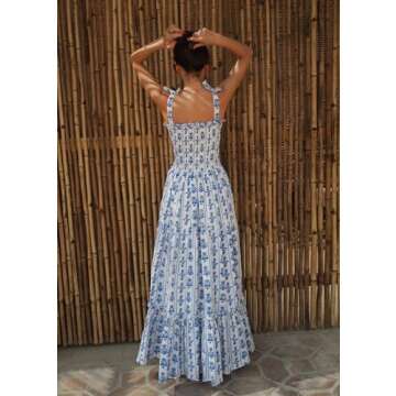 Women Boho Floral Maxi Dress Tie Shoulder Summer Style