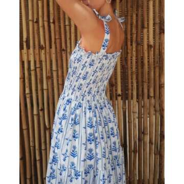 Women Boho Floral Maxi Dress Tie Shoulder Summer Style