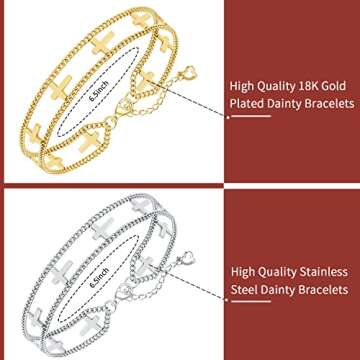 Jewlpire Gold Bracelet for Women, Dainty 18K Real Gold Plated Bracelets Jewelry for Women Cross Chain Bracelet Adjustable Trendy Jewelry Gifts