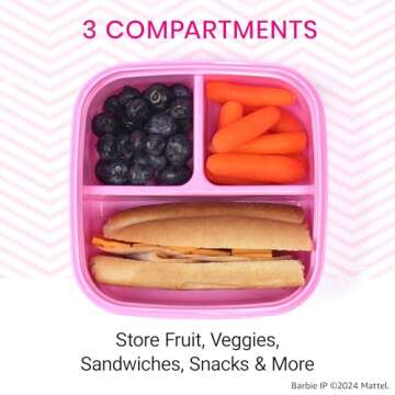 Yoobi x Barbie Bento Box for Kids and Adults with Ice Pack, 3 Compartment Girls Lunch Box, Reusable ...
