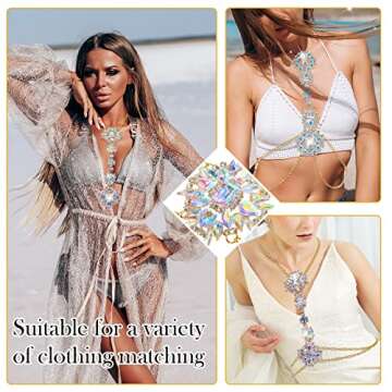 Boho Rhinestone Statement Chest Chain Shiny Crystal Necklace Body Chain Beach Rhinestone Anklet Barefoot Sandals Foot Chain Women Wedding Body Jewelry Accessories (Colorful)
