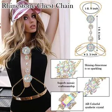 Boho Rhinestone Statement Chest Chain Shiny Crystal Necklace Body Chain Beach Rhinestone Anklet Barefoot Sandals Foot Chain Women Wedding Body Jewelry Accessories (Colorful)