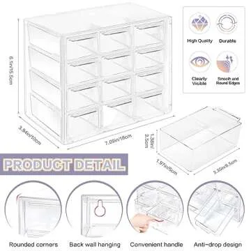 Desk Storage Organizer with 12 Mini Drawers, FODIENS Clear Desktop Craft Drawer Cabinet, Stackable Storage Box Caddy for Makeup Jewelry Office Craft Supplies (7.09x3.94x6.1in)