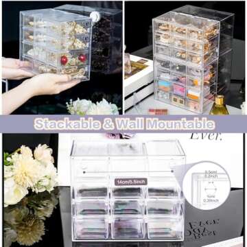 Desk Storage Organizer with 12 Mini Drawers, FODIENS Clear Desktop Craft Drawer Cabinet, Stackable Storage Box Caddy for Makeup Jewelry Office Craft Supplies (7.09x3.94x6.1in)