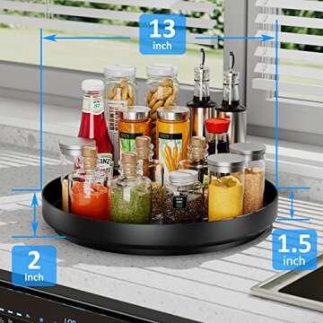 Ovicar Lazy Susan Turntable Organizer - 13 inch Rotating Spice Rack Metal Lazy Susan for Cabinet Pantry Kitchen Countertop Bathroom Refrigerator Table Storage, Black