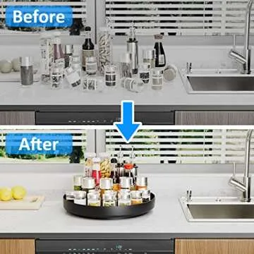 Ovicar Lazy Susan Turntable Organizer - 13 inch Rotating Spice Rack Metal Lazy Susan for Cabinet Pantry Kitchen Countertop Bathroom Refrigerator Table Storage, Black