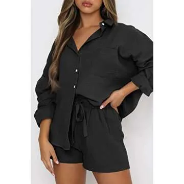 Trendy Queen 2 Piece Sets For Women Lounge Wear Pajama Matching Long Sleeve Two Piece Spring Outfits Fashion Tracksuit 2025 Black M