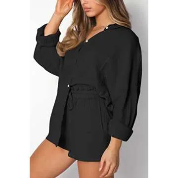 Trendy Queen 2 Piece Sets For Women Lounge Wear Pajama Matching Long Sleeve Two Piece Spring Outfits Fashion Tracksuit 2025 Black M