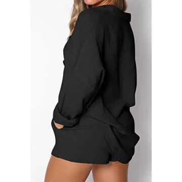 Trendy Queen 2 Piece Sets For Women Lounge Wear Pajama Matching Long Sleeve Two Piece Spring Outfits Fashion Tracksuit 2025 Black M