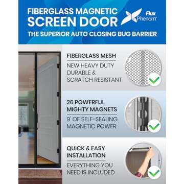 Upgraded Screen Door Mesh 38"x82" – Easy Install, Strong Magnet Strength, Pet Tested, Hands-Free E...