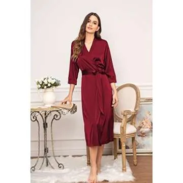 Silk Long Satin Kimono Robe for Bridesmaids Brides