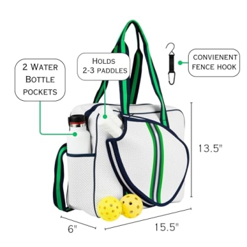 Queen of the Court - Brooklyn Pickleball Bag - Pickleball Bags Women, Pickle Ball Bag, Pickleball Case, Pickleball Tote Bag, Pickelball Bag, Pickle ball Bag For Women (White Navy/Green/Silver)