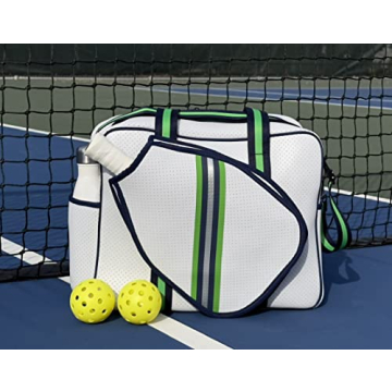 Queen of the Court - Brooklyn Pickleball Bag - Pickleball Bags Women, Pickle Ball Bag, Pickleball Case, Pickleball Tote Bag, Pickelball Bag, Pickle ball Bag For Women (White Navy/Green/Silver)