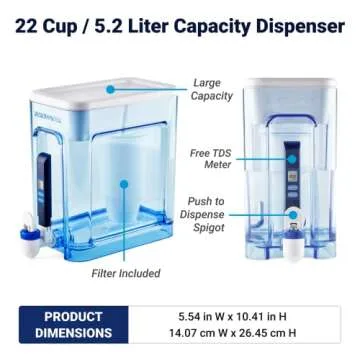 ZeroWater 22-Cup Ready-Read 5-Stage Water Filter Pitcher Dispenser with 5-Stage 0 TDS Zero Water Filter – IAPMO Certified to Reduce Metals, Chlorine, Lead, Chromium, and Forever Chemicals PFOA/PFOS