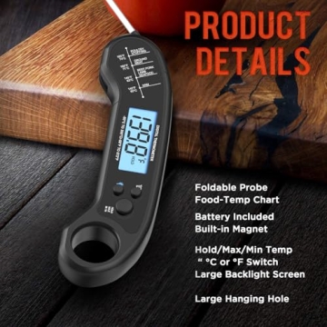 Instant Read Digital Meat Thermometer for BBQ Cooking