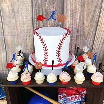 Gyufise Baseball Cupcake Toppers for Parties - 28Pcs Decoration