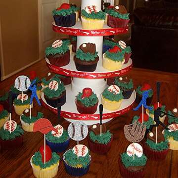 Gyufise Baseball Cupcake Toppers for Parties - 28Pcs Decoration