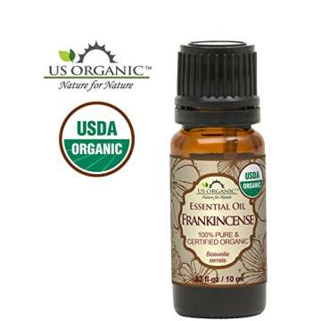 US Organic 100% Pure Frankincense Essential Oil, USDA Certified Organic, Steam Distilled, Boswellia serrata, Sourced from India, Topically or in Diffuser, Perfect for Aging Skin, All skin type (10 ml)