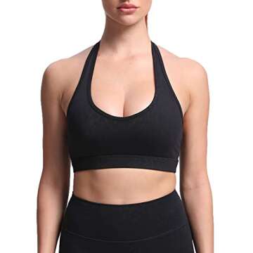 Aoxjox Women's Workout Sports Bras Fitness Backless Padded Halter Bra Yoga Crop Tank Top (Black Leopard Print, Medium)