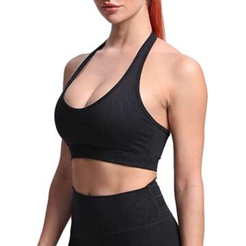 Aoxjox Women's Workout Sports Bras Fitness Backless Padded Halter Bra Yoga Crop Tank Top (Black Leopard Print, Medium)