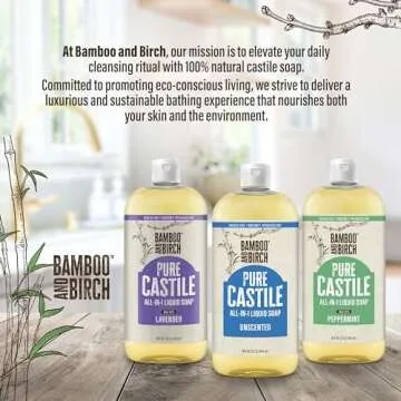 Bamboo And Birch Pure Castile Soap Liquid Organic, Certified Palm Oil Free Natural Soap, Unscented, 32 oz