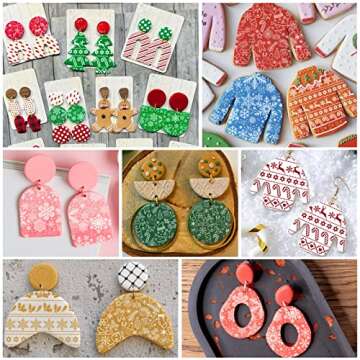 BUSOHA Christmas Silk Screen Stencils for Polymer Clay, 3Pcs Reusable Silk Screens with 2Pcs Clay Scraper for Polymer Clay Cutters Making Earring Jewelry, Christmas Decoration